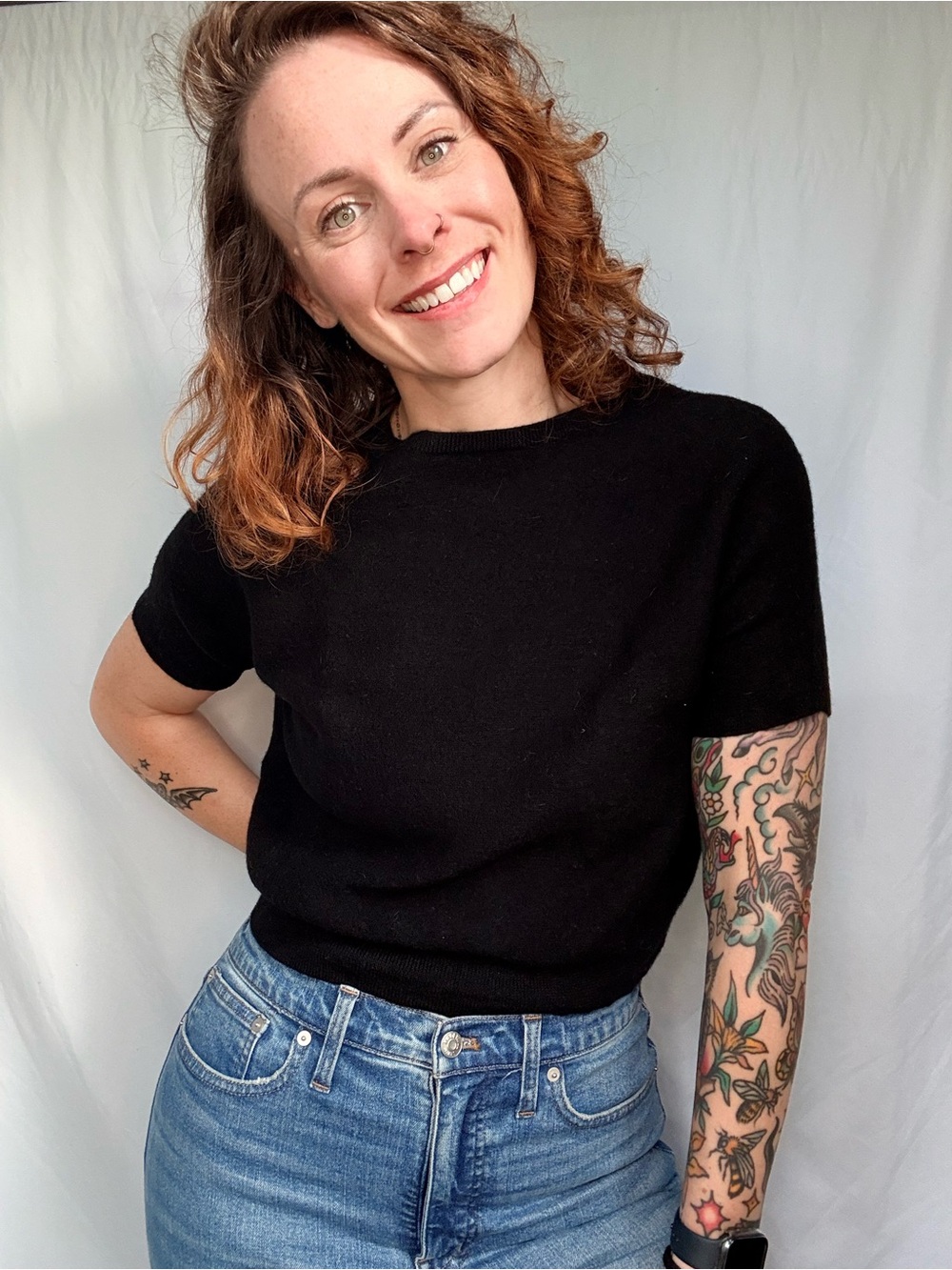 The Reset Black Short-Sleeve Knit Top